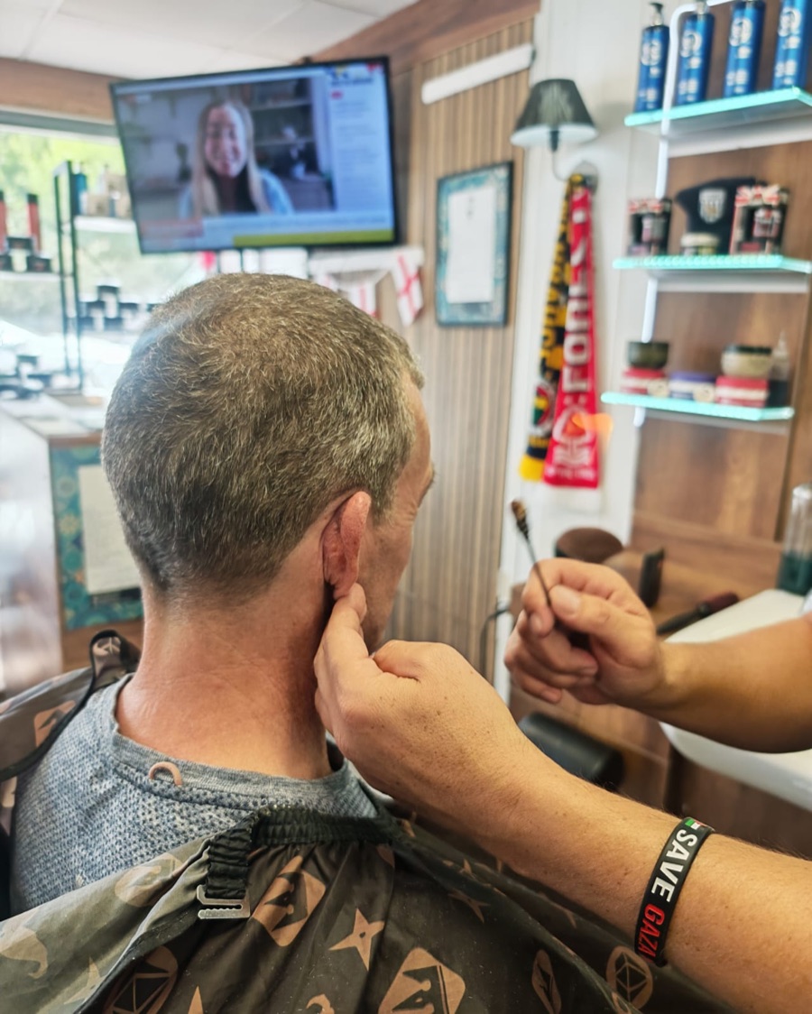 Ear flaming treatment at Pasha Barber